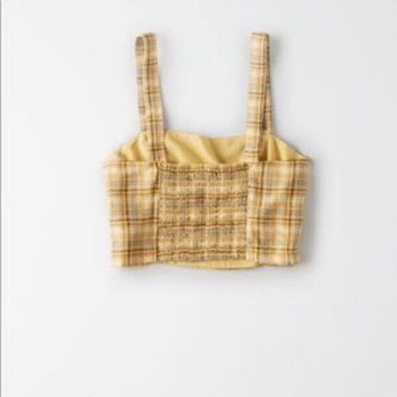 American Eagle Yellow Plaid Fall Women Crop Top XL - Picture 3 of 8